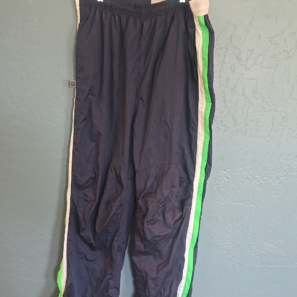 Y2K Caffeine Navy Pants with Green and White Stripes